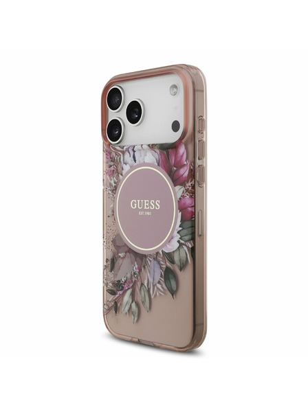 Guess Guess IML Flowers Strap MagSafe Zadní Kryt pro iPhone 17 Pro Max Pink