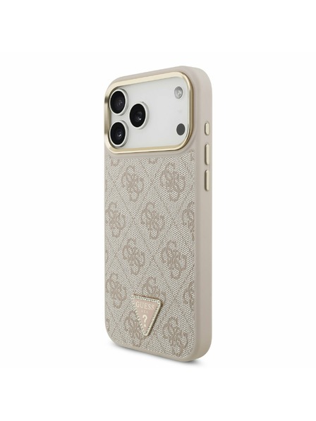 Guess Guess PU Leather 4G Strass Triangle Logo Gold Frame MagSafe Zadní Kryt pro iPhone 17 Pro Max Pink