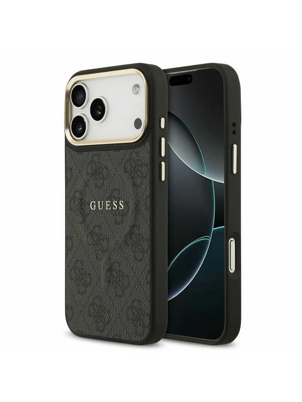 Guess Guess PU Leather 4G Gold Frame MagSafe Zadní Kryt pro iPhone 17 Pro Max Black