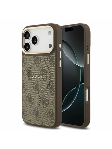 Guess Guess PU Leather 4G Gold Frame MagSafe Zadní Kryt pro iPhone 17 Pro Max Brown