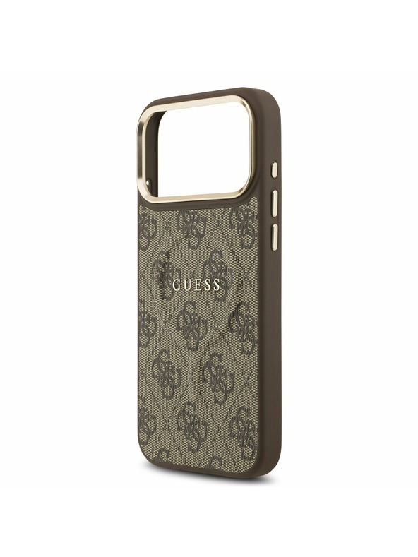 Guess Guess PU Leather 4G Gold Frame MagSafe Zadní Kryt pro iPhone 17 Pro Max Brown