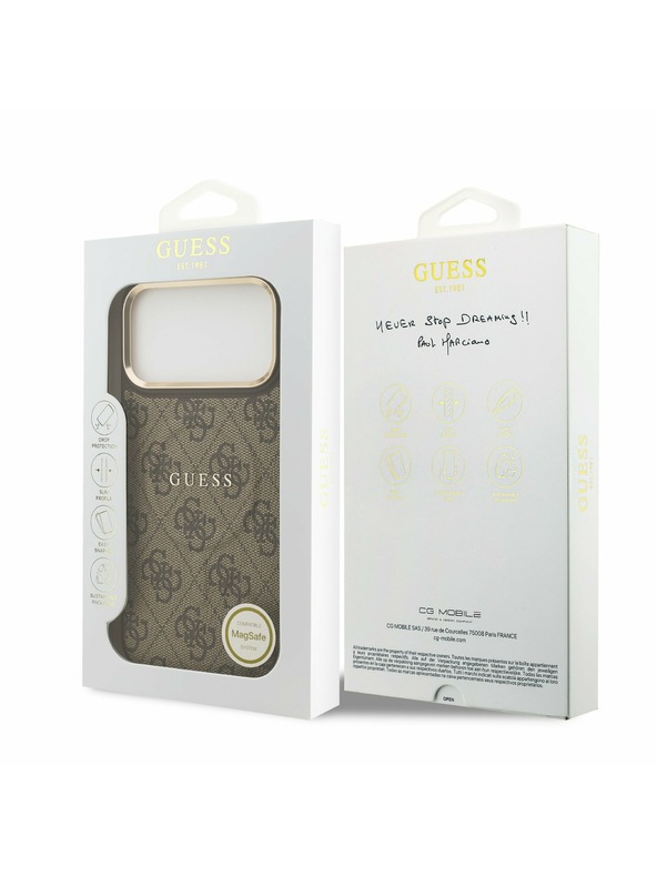 Guess Guess PU Leather 4G Gold Frame MagSafe Zadní Kryt pro iPhone 17 Pro Max Brown