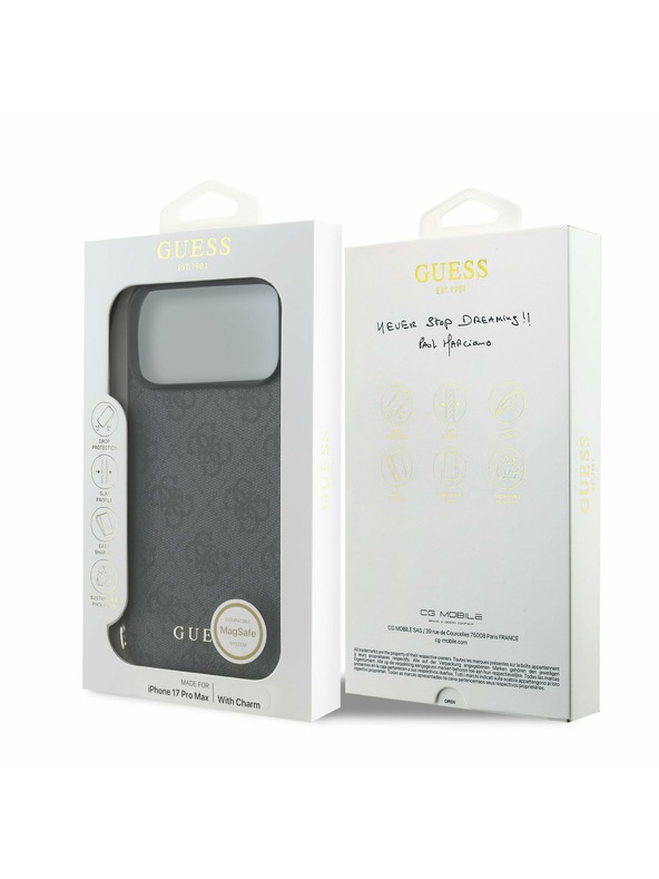 Guess Guess 4G Charm MagSafe Zadní Kryt pro iPhone 17 Pro Max Tone on Tone Grey