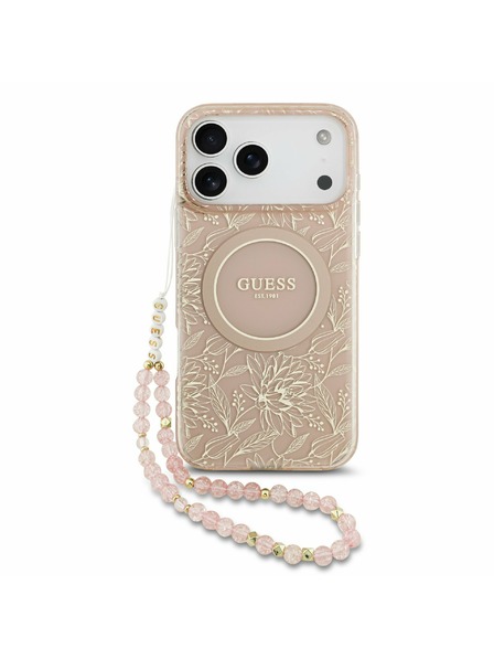 Guess Guess IML Flowers Allover Strap MagSafe Zadní Kryt pro iPhone 17 Pro Max Pink
