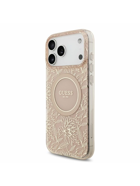Guess Guess IML Flowers Allover Strap MagSafe Zadní Kryt pro iPhone 17 Pro Max Pink