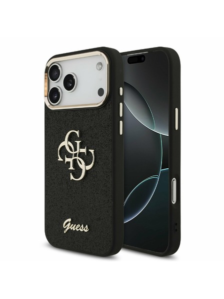 Guess Guess PU Fixed Glitter 4G Metal Frame Zadní Kryt pro iPhone 17 Pro Max Black