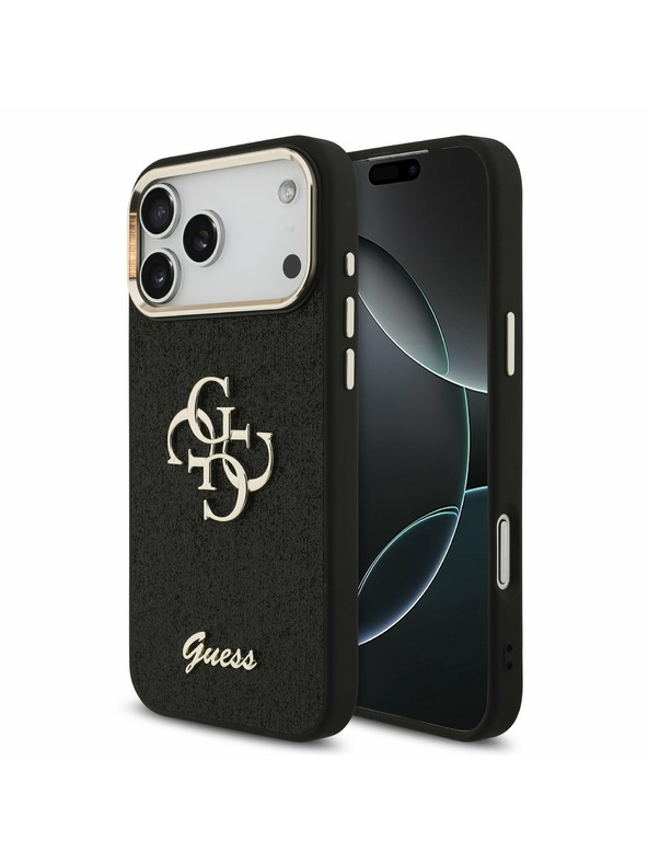Guess Guess PU Fixed Glitter 4G Metal Frame Zadní Kryt pro iPhone 17 Pro Max Black