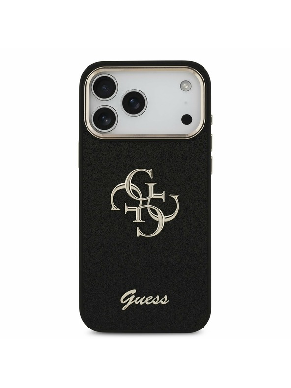 Guess Guess PU Fixed Glitter 4G Metal Frame Zadní Kryt pro iPhone 17 Pro Max Black