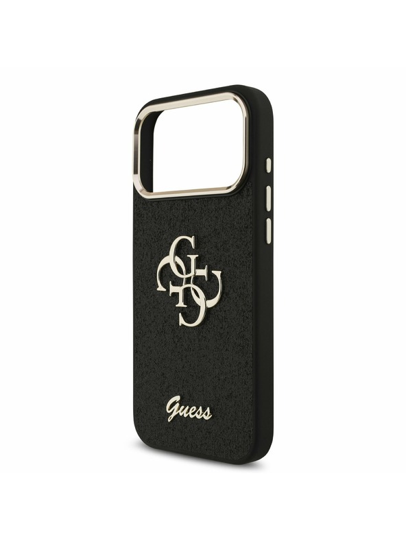 Guess Guess PU Fixed Glitter 4G Metal Frame Zadní Kryt pro iPhone 17 Pro Max Black
