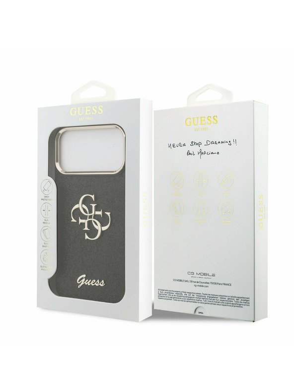 Guess Guess PU Fixed Glitter 4G Metal Frame Zadní Kryt pro iPhone 17 Pro Max Black