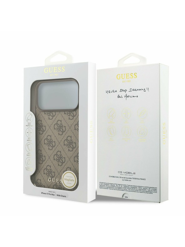 Guess Guess 4G Charm MagSafe Zadní Kryt pro iPhone 17 Pro Max Tone on Tone Brown