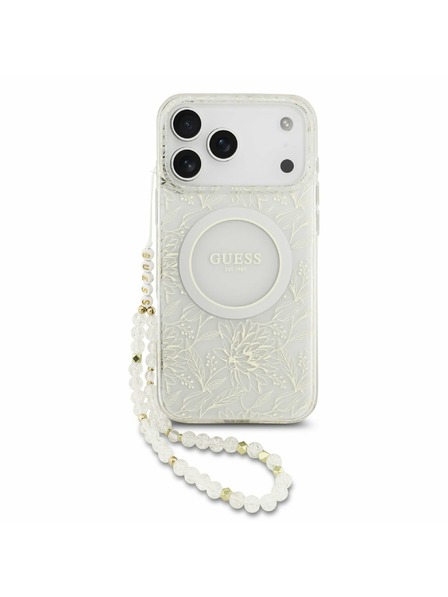 Guess Guess IML Flowers Allover Strap MagSafe Zadní Kryt pro iPhone 17 Pro Max White