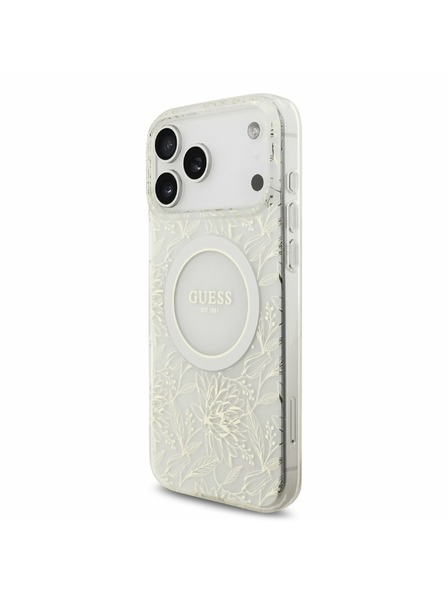 Guess Guess IML Flowers Allover Strap MagSafe Zadní Kryt pro iPhone 17 Pro Max White