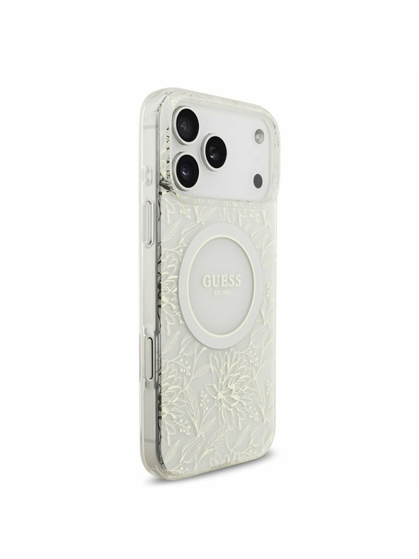 Guess Guess IML Flowers Allover Strap MagSafe Zadní Kryt pro iPhone 17 Pro Max White