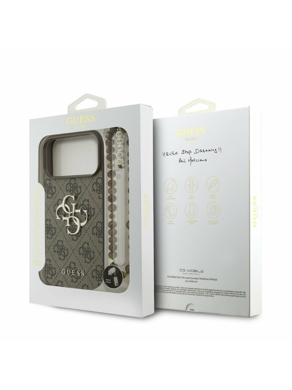 Guess Guess PU 4G Metal Logo Strap Zadní Kryt pro iPhone 17 Pro Max Brown