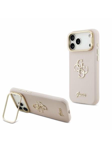 Guess Guess PU Grained 4G Logo Stand Camera Frame Zadní Kryt pro iPhone 17 Pro Max Pink
