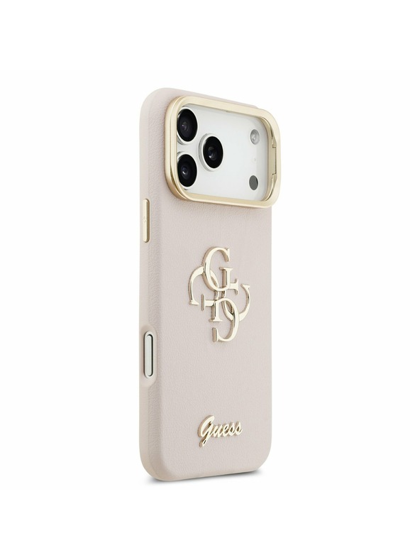 Guess Guess PU Grained 4G Logo Stand Camera Frame Zadní Kryt pro iPhone 17 Pro Max Pink