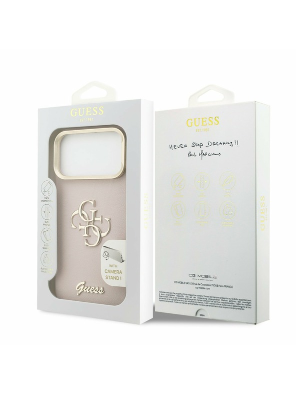 Guess Guess PU Grained 4G Logo Stand Camera Frame Zadní Kryt pro iPhone 17 Pro Max Pink