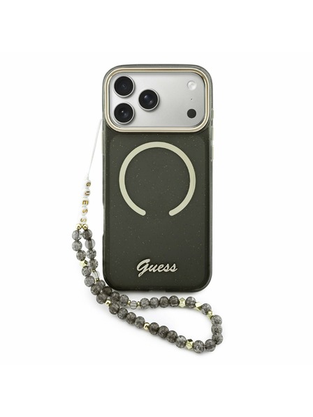 Guess Guess IML Glitter Script Strap MagSafe Zadní Kryt pro iPhone 17 Pro Max Black