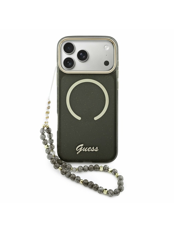 Guess Guess IML Glitter Script Strap MagSafe Zadní Kryt pro iPhone 17 Pro Max Black