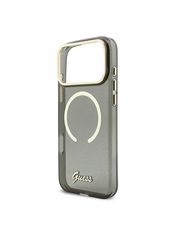 Guess Guess IML Glitter Script Strap MagSafe Zadní Kryt pro iPhone 17 Pro Max Black