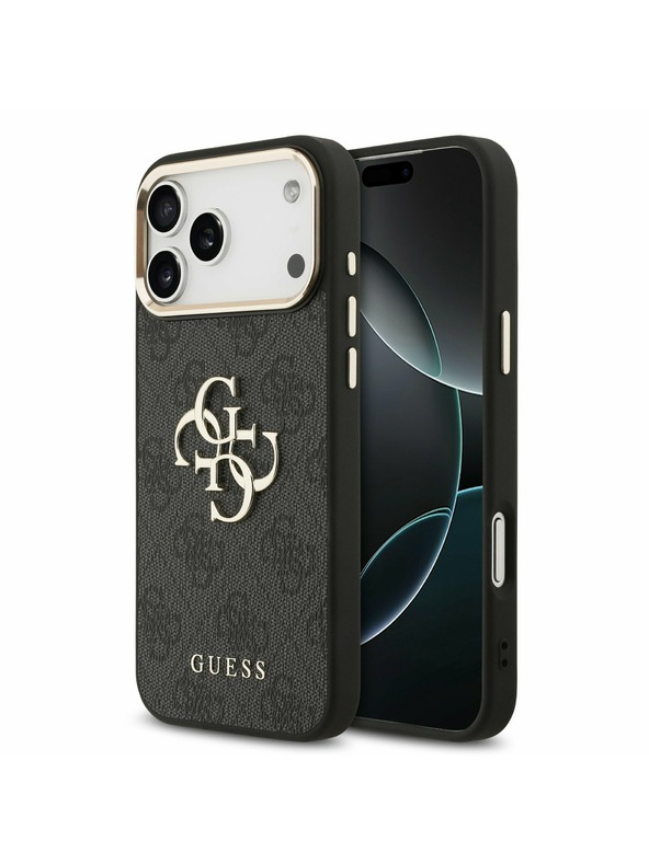 Guess Guess PU Leather 4G Metal Logo Gold Frame Zadní Kryt pro iPhone 17 Pro Max Black