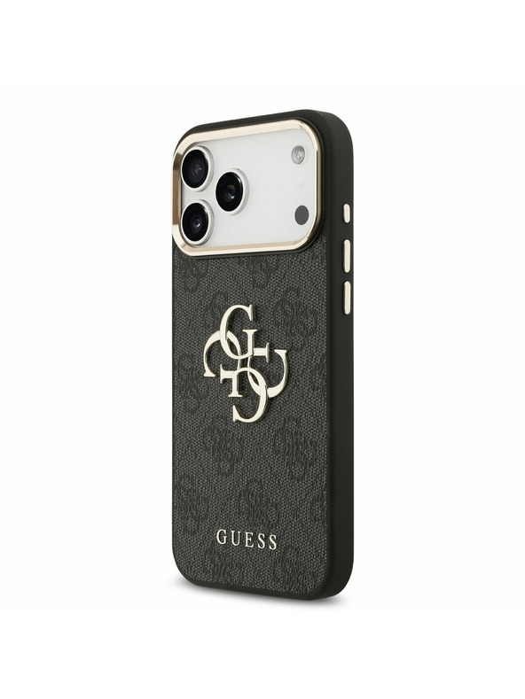 Guess Guess PU Leather 4G Metal Logo Gold Frame Zadní Kryt pro iPhone 17 Pro Max Black