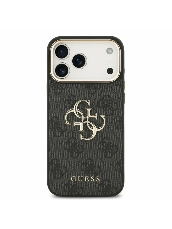 Guess Guess PU Leather 4G Metal Logo Gold Frame Zadní Kryt pro iPhone 17 Pro Max Black