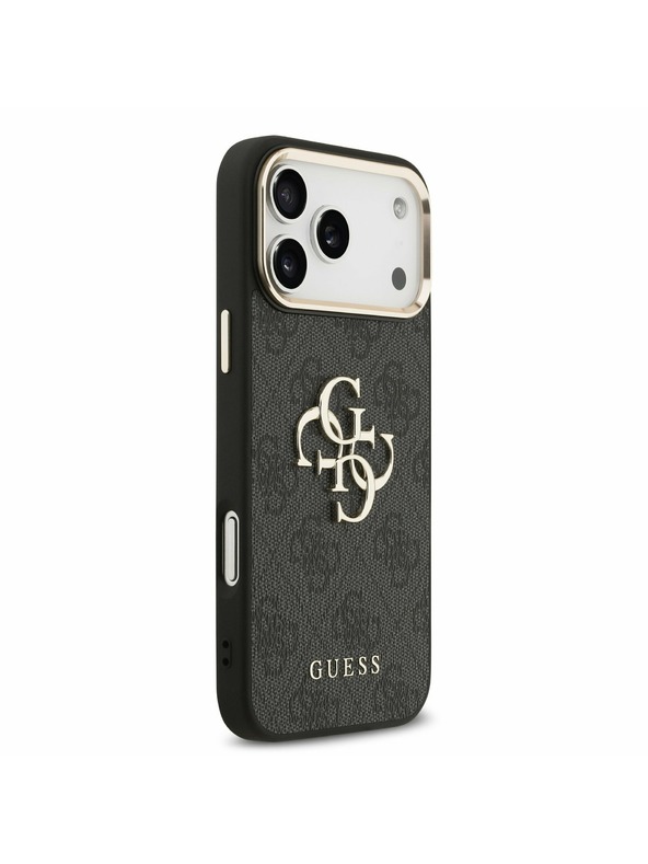Guess Guess PU Leather 4G Metal Logo Gold Frame Zadní Kryt pro iPhone 17 Pro Max Black