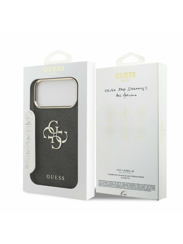 Guess Guess PU Leather 4G Metal Logo Gold Frame Zadní Kryt pro iPhone 17 Pro Max Black