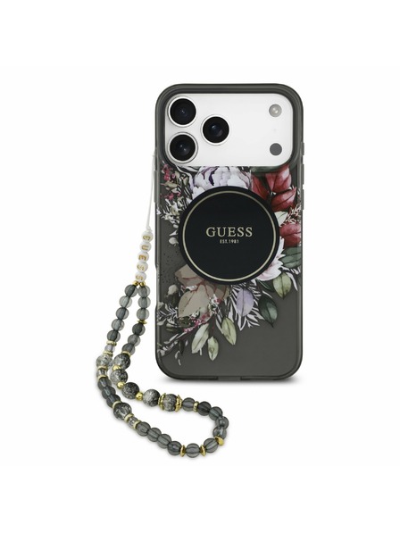 Guess Guess IML Flowers Strap MagSafe Zadní Kryt pro iPhone 17 Pro Max Black