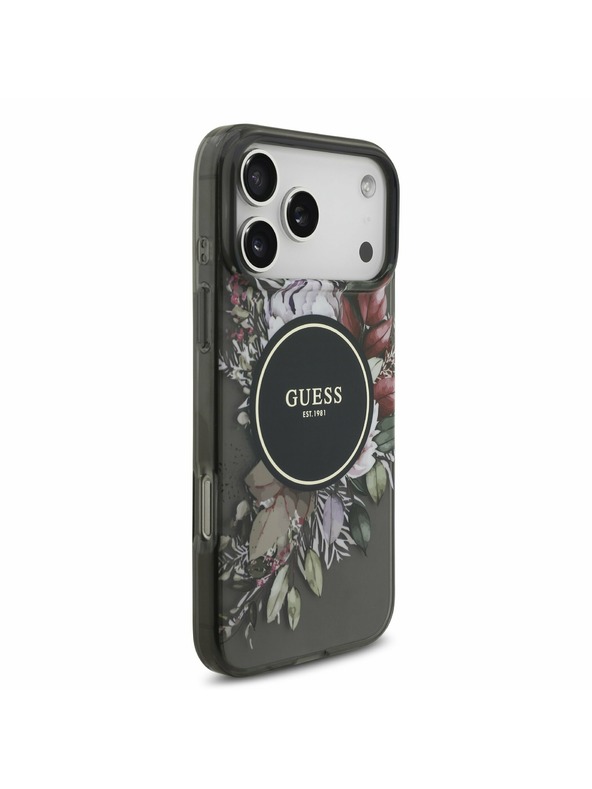 Guess Guess IML Flowers Strap MagSafe Zadní Kryt pro iPhone 17 Pro Max Black