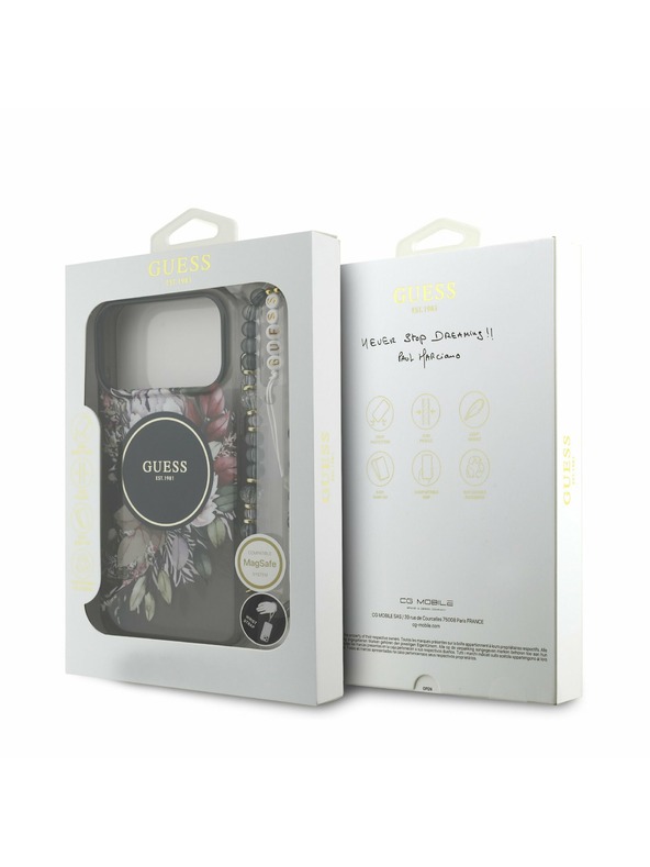 Guess Guess IML Flowers Strap MagSafe Zadní Kryt pro iPhone 17 Pro Max Black