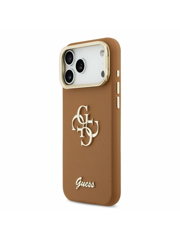 Guess Guess PU Grained 4G Logo Stand Camera Frame Zadní Kryt pro iPhone 17 Pro Max Brown
