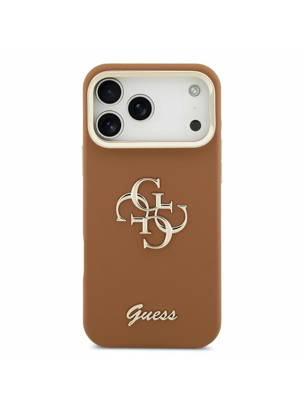Guess Guess PU Grained 4G Logo Stand Camera Frame Zadní Kryt pro iPhone 17 Pro Max Brown