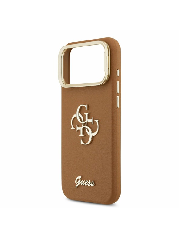 Guess Guess PU Grained 4G Logo Stand Camera Frame Zadní Kryt pro iPhone 17 Pro Max Brown