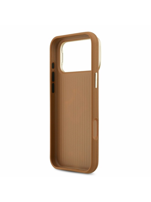 Guess Guess PU Grained 4G Logo Stand Camera Frame Zadní Kryt pro iPhone 17 Pro Max Brown