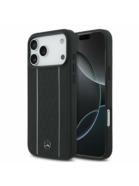 Mercedes Mercedes Leather Star Pattern and Stripes MagSafe Zadní Kryt pro iPhone 17 Pro Max Black/White