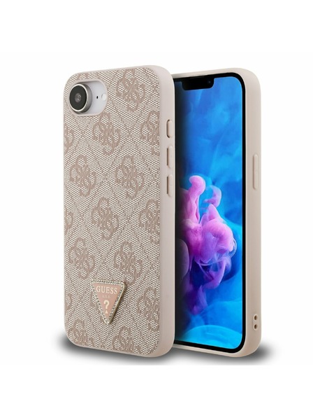 Guess Guess PU 4G Strass Triangle Metal Logo Zadní Kryt pro iPhone 16e/17e Pink