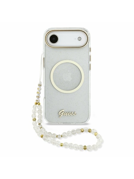 Guess Guess IML Glitter Script Strap MagSafe Zadní Kryt pro iPhone Air Transparent