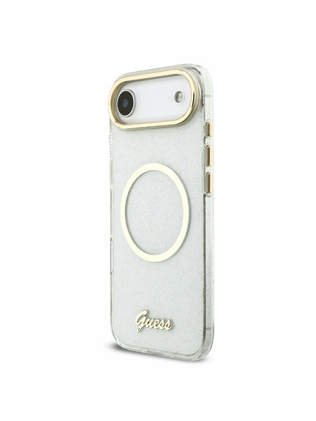 Guess Guess IML Glitter Script Strap MagSafe Zadní Kryt pro iPhone Air Transparent