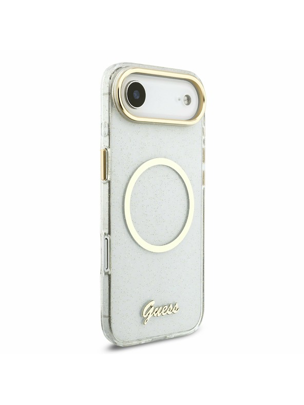 Guess Guess IML Glitter Script Strap MagSafe Zadní Kryt pro iPhone Air Transparent