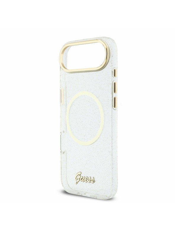 Guess Guess IML Glitter Script Strap MagSafe Zadní Kryt pro iPhone Air Transparent