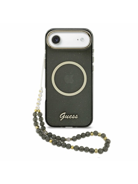 Guess Guess IML Glitter Script Strap MagSafe Zadní Kryt pro iPhone Air Black