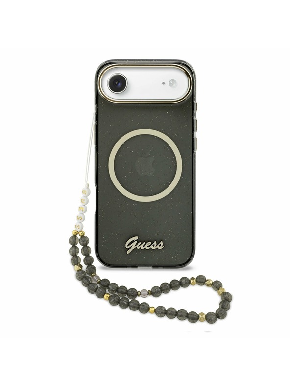 Guess Guess IML Glitter Script Strap MagSafe Zadní Kryt pro iPhone Air Black
