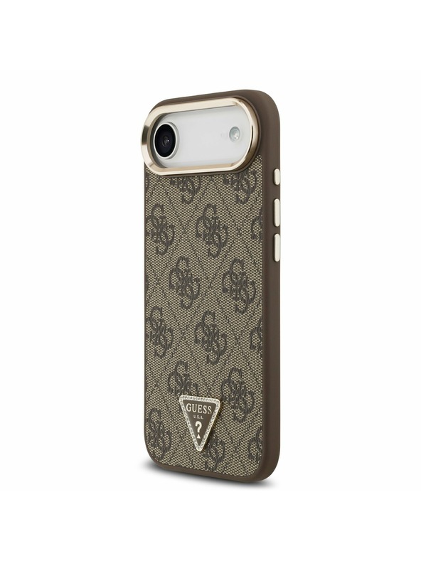 Guess Guess PU Leather 4G Strass Triangle Logo Gold Frame MagSafe Zadní Kryt pro iPhone Air Brown