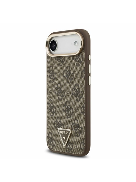 Guess Guess PU Leather 4G Strass Triangle Logo Gold Frame MagSafe Zadní Kryt pro iPhone Air Brown