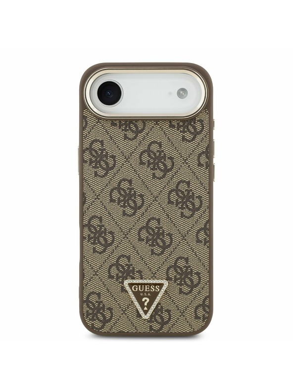 Guess Guess PU Leather 4G Strass Triangle Logo Gold Frame MagSafe Zadní Kryt pro iPhone Air Brown