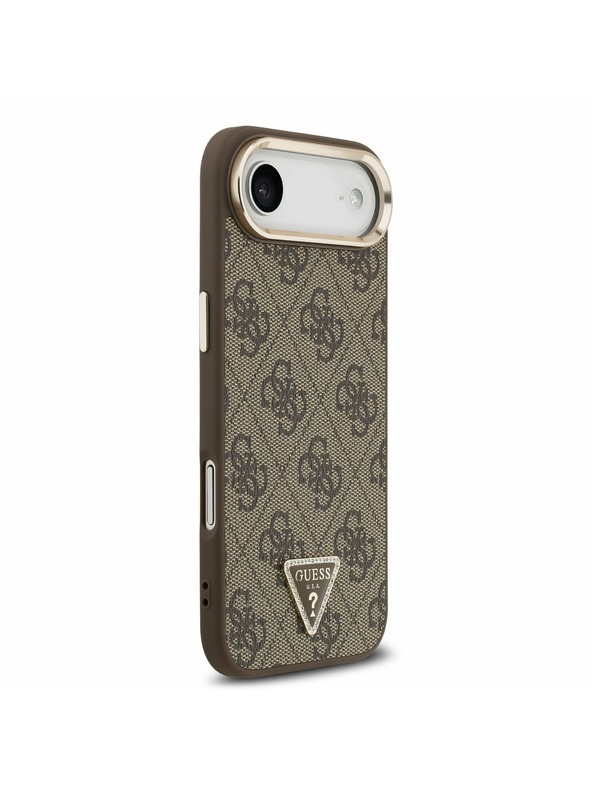 Guess Guess PU Leather 4G Strass Triangle Logo Gold Frame MagSafe Zadní Kryt pro iPhone Air Brown