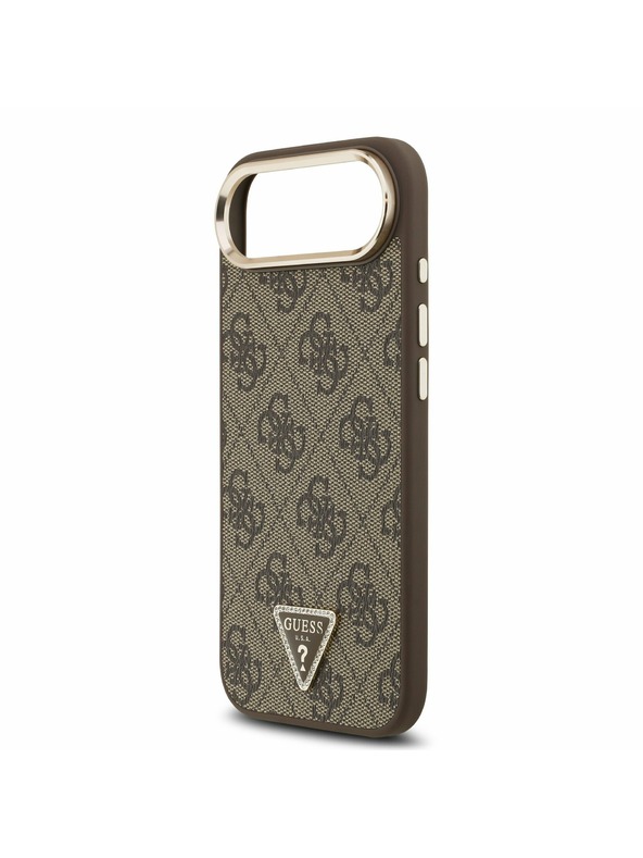 Guess Guess PU Leather 4G Strass Triangle Logo Gold Frame MagSafe Zadní Kryt pro iPhone Air Brown